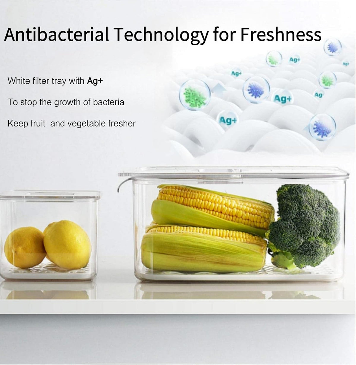 vacane Produce Saver with Lids, 2 Piece Fruit Vegetable Storage Container with Vents Stackable Fridge Drawers Organizer Salad Lettuce Keeper For Refrigerator,Bpa-free Fresh Keeper,5.7L&2.8L