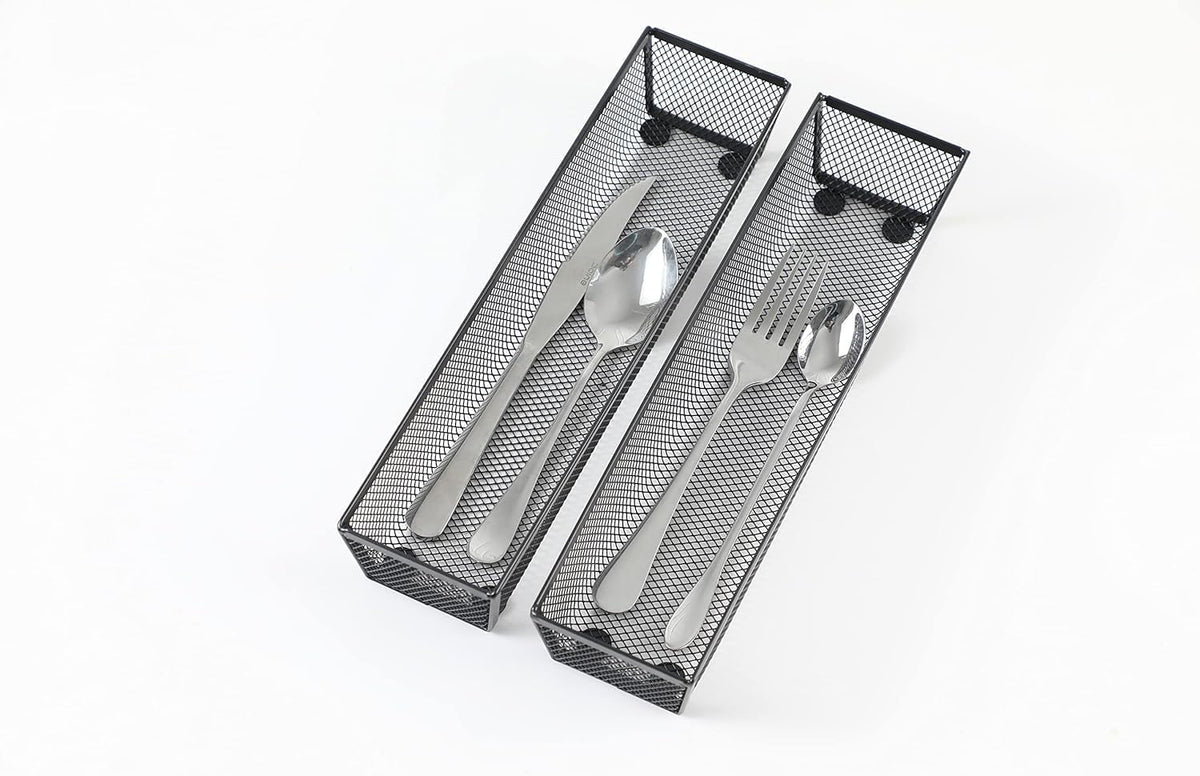 BYCY Silverware Drawer Organizer, Mesh Utensil Organizer for Kitchen Storage, Black Steel Metal Mesh Tray for Flatware Fork Spoon Knife… (12 * 3-5P-Black)