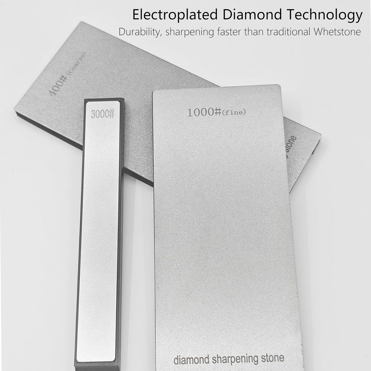 Diamond Sharpening Stone Set, Coarse 400 Grit/Fine 1000# / Extra Fine 3000 Grit, Knife Sharpener Stone, 2 Sizes Whetstone Tool with Non-Slip Base, Diamond Plate Honing Stone, Hone Sharpener