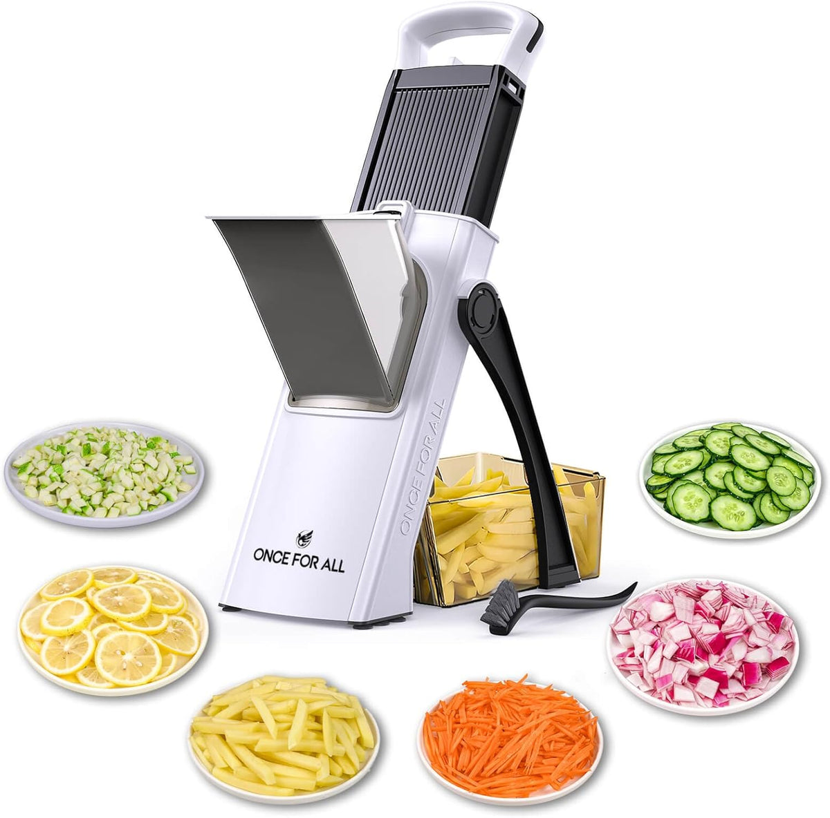 ONCE FOR ALL Upgrade Safe Mandoline Slicer Plus, Biger Size, Adjustable Vegetable Food Chopper Potato Fries Cutter, Detachable Blade, Kitchen Chopping Artifact, Gift (Black)