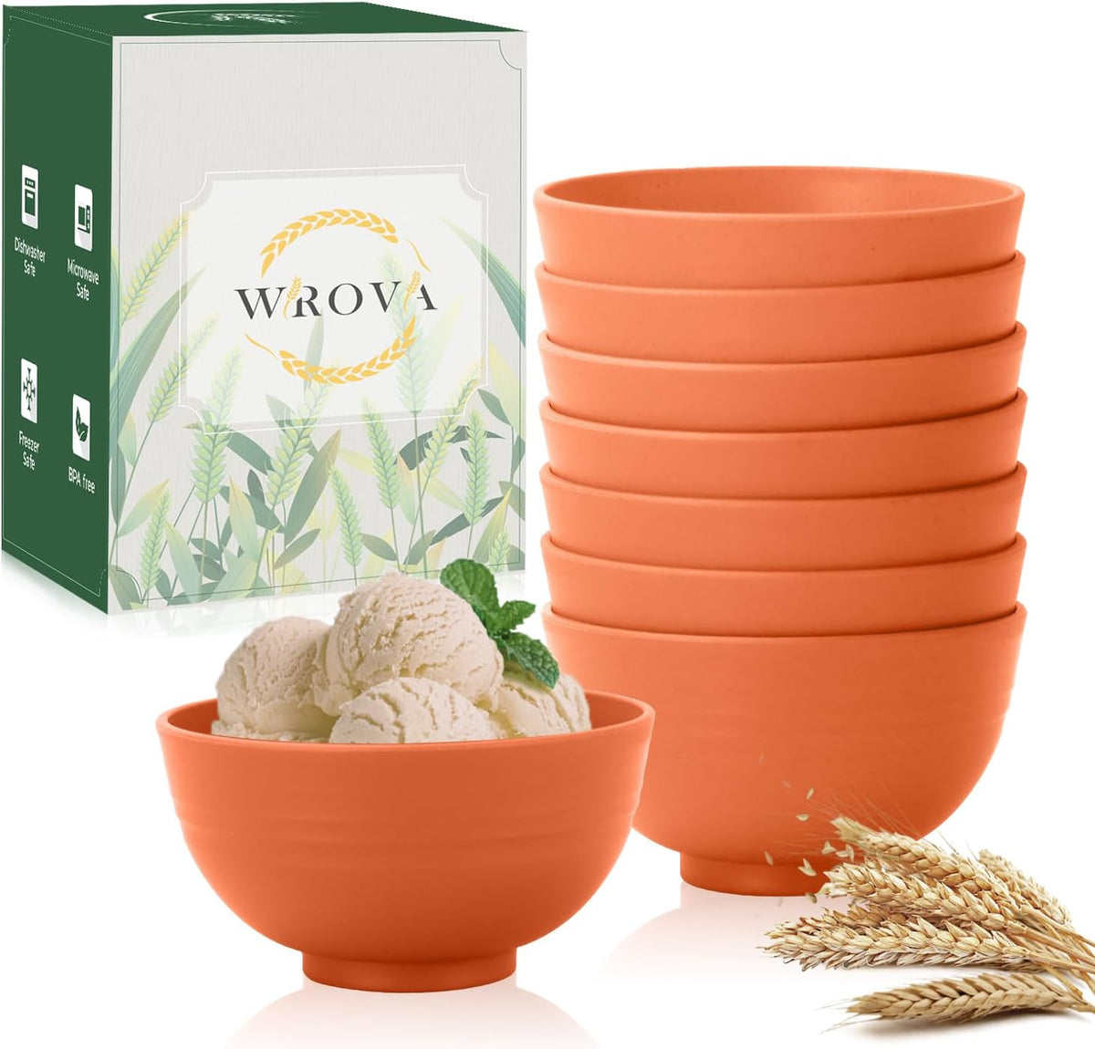 wheat straw small bowls 10oz set of 8 - Unbreakable Dessert Bowls - Mini Bowl Sets for Ice Cream,Snack and Fruits - Microwave & Dishwasher Safe Appetizer Bowls. Orange
