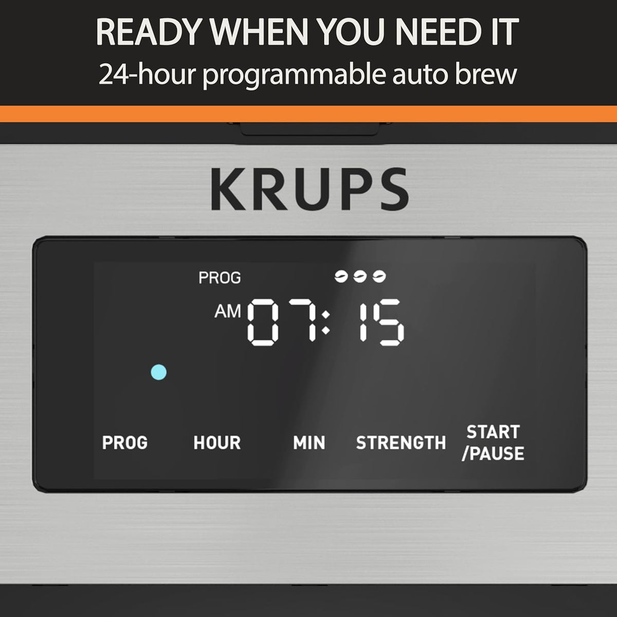 Krups Simply Brew Stainless Steel and Thermal Carafe Drip Coffee Maker 12 Cup Programmable, Customizable, Digital Display, Insulated Coffee Filter, Dishwasher Safe, Drip Free Silver and Black