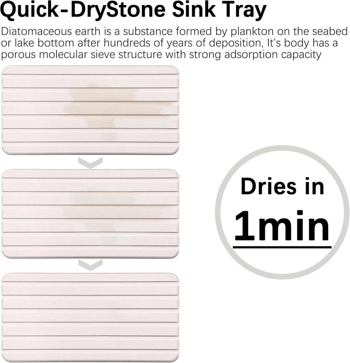 Set of 4 Bathroom Vanity Tray, Quick-Dry Diatomite Kitchen Tray with Non-Slip Pads | Water Absorbing Stone Used for Soap, Sponges, Cosmetics | Eco-Friendly Bath Sink Organizer