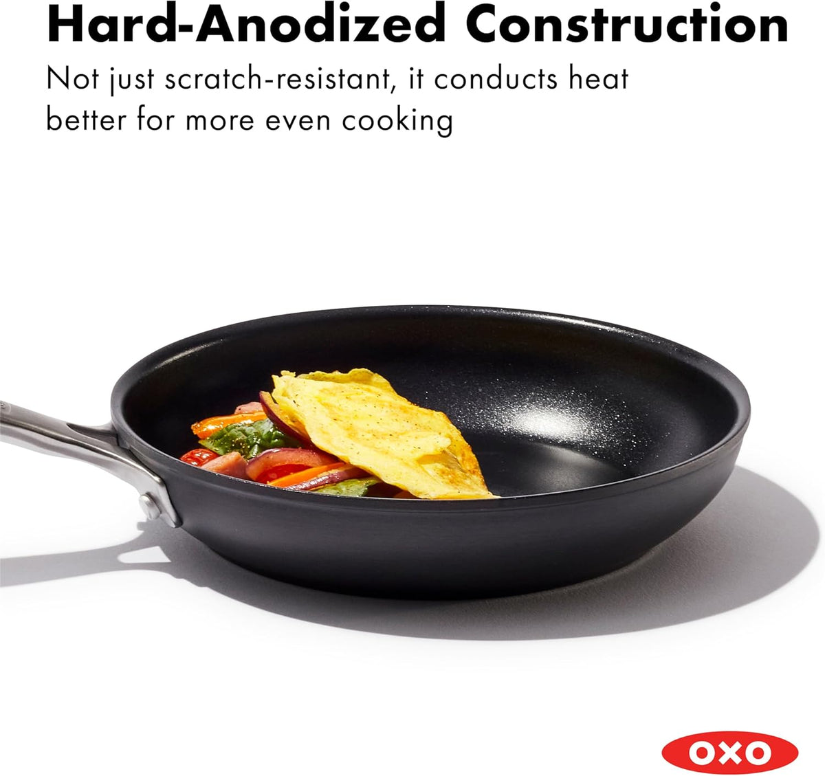 OXO Enhanced 8" Frying Pan Skillet, PFAS-Free Ceramic Nonstick, Durable Hard Anodized Cookware, Scratch Resistant, Stainless Steel Handle, Good Grips, Dishwasher Safe, Oven safe, Black