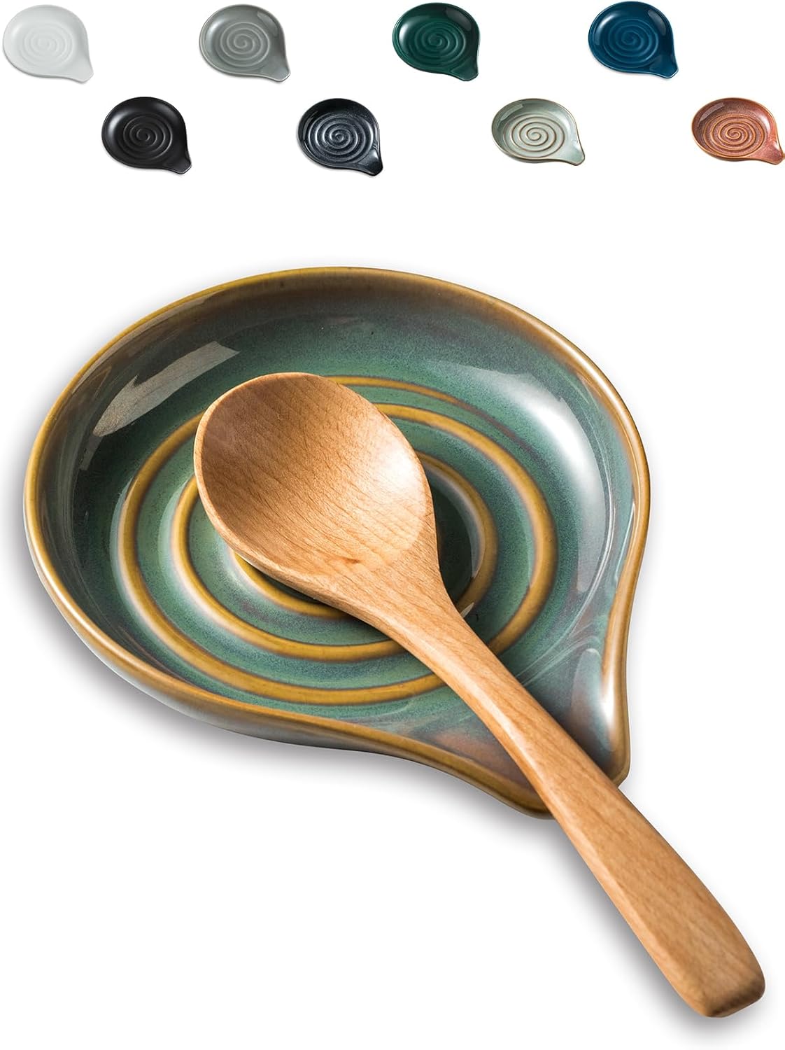 LAUCHUH Spoon Rest for Kitchen Counter,5" Spoon Holder for Kitchen Counter Stove Top Ceramic Spatula Holder for Ladle, Spatula, Spoons or Tongs, Thanksgiving Gifts, Unique Green