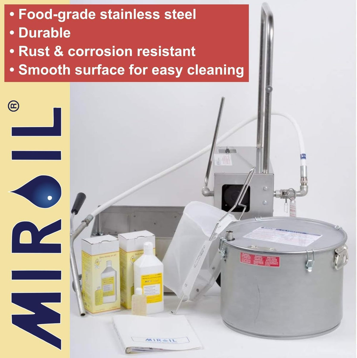 MirOil BD 707 Electric Oil Filter Machine & Discard Trolley, Portable Oil Filter Machine for 75lb Fryer Grease, Filtration System for Deep Fryers for Restaurants, Food Service, Food Trucks & Caterings