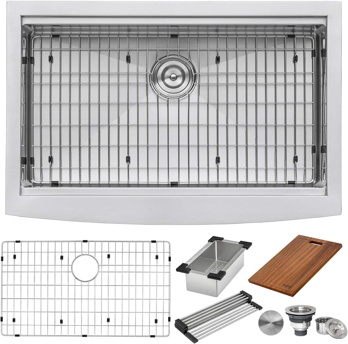 Ruvati 27-inch Apron-front Workstation Farmhouse Kitchen Sink 16 Gauge Stainless Steel Single Bowl - RVH9050