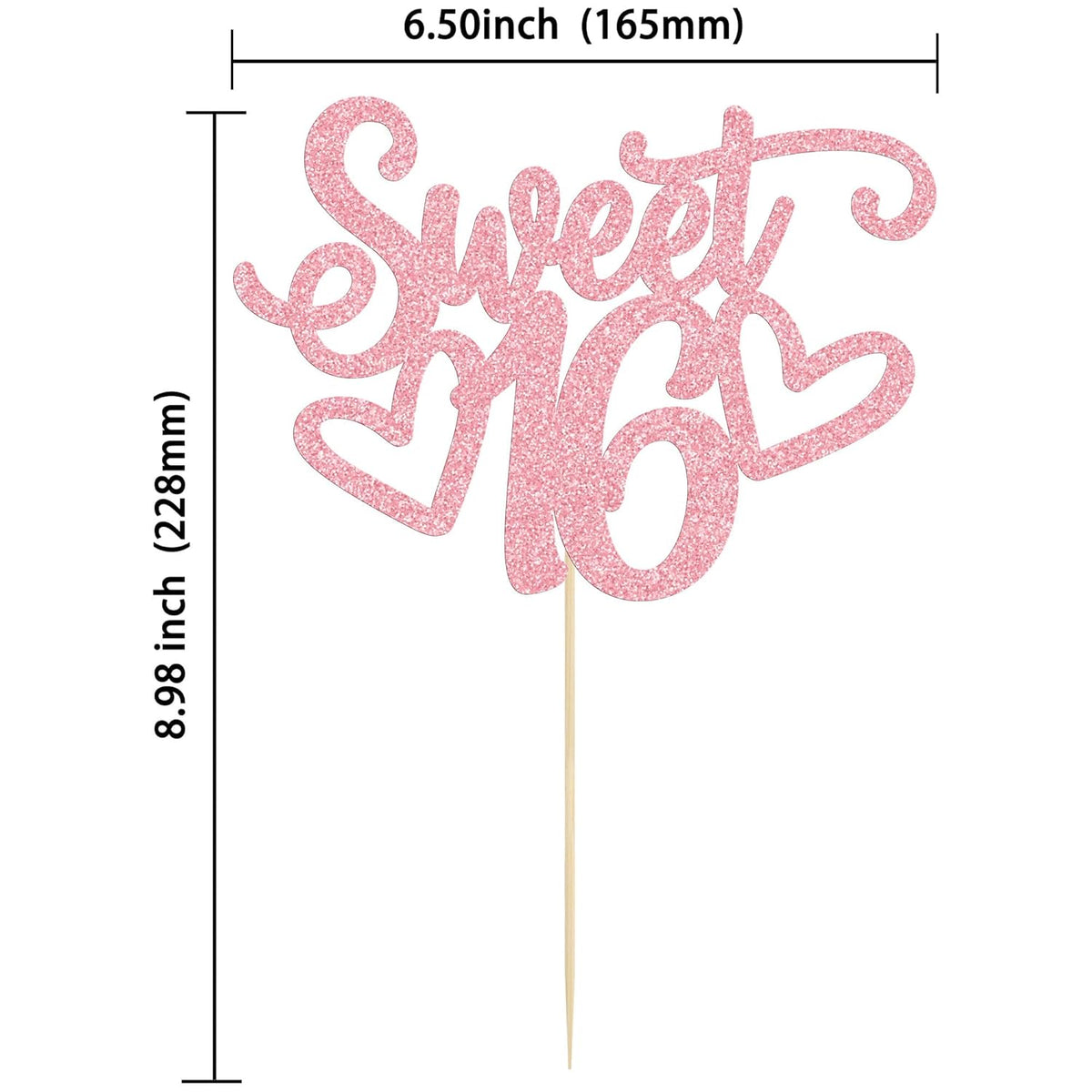 Gyufise 1Pc Sweet Teenager 16 Cake Topper Glitter 16th Birthday Cake Pick for Cheers to 16 Years Old 16th Birthday Party Cake Decorations Supplies Pink