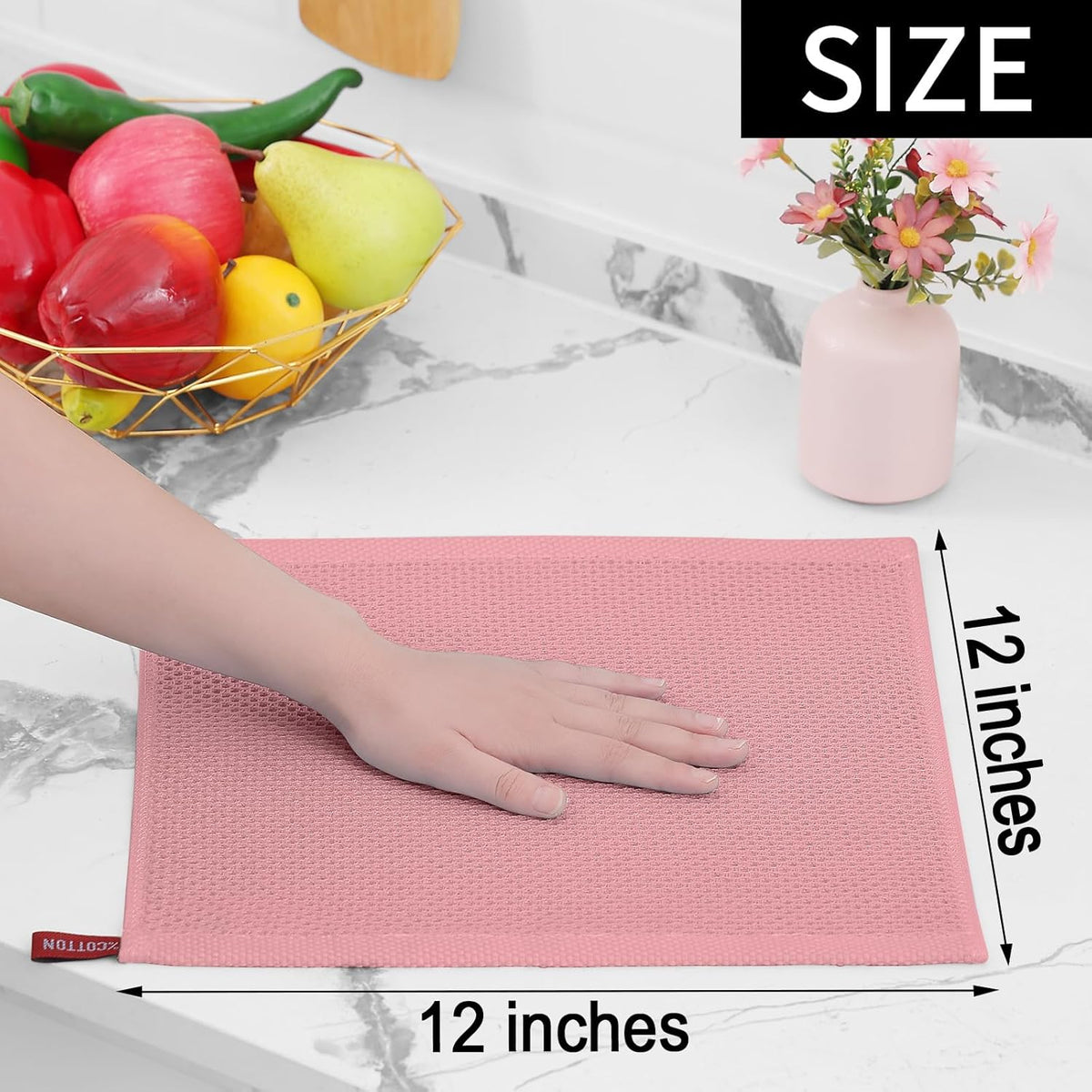 Homaxy 100% Cotton Waffle Weave Kitchen Dish Cloths, Ultra Soft Absorbent Quick Drying Dish Towels, 12 x 12 Inches, 8-Pack, Dried Rose