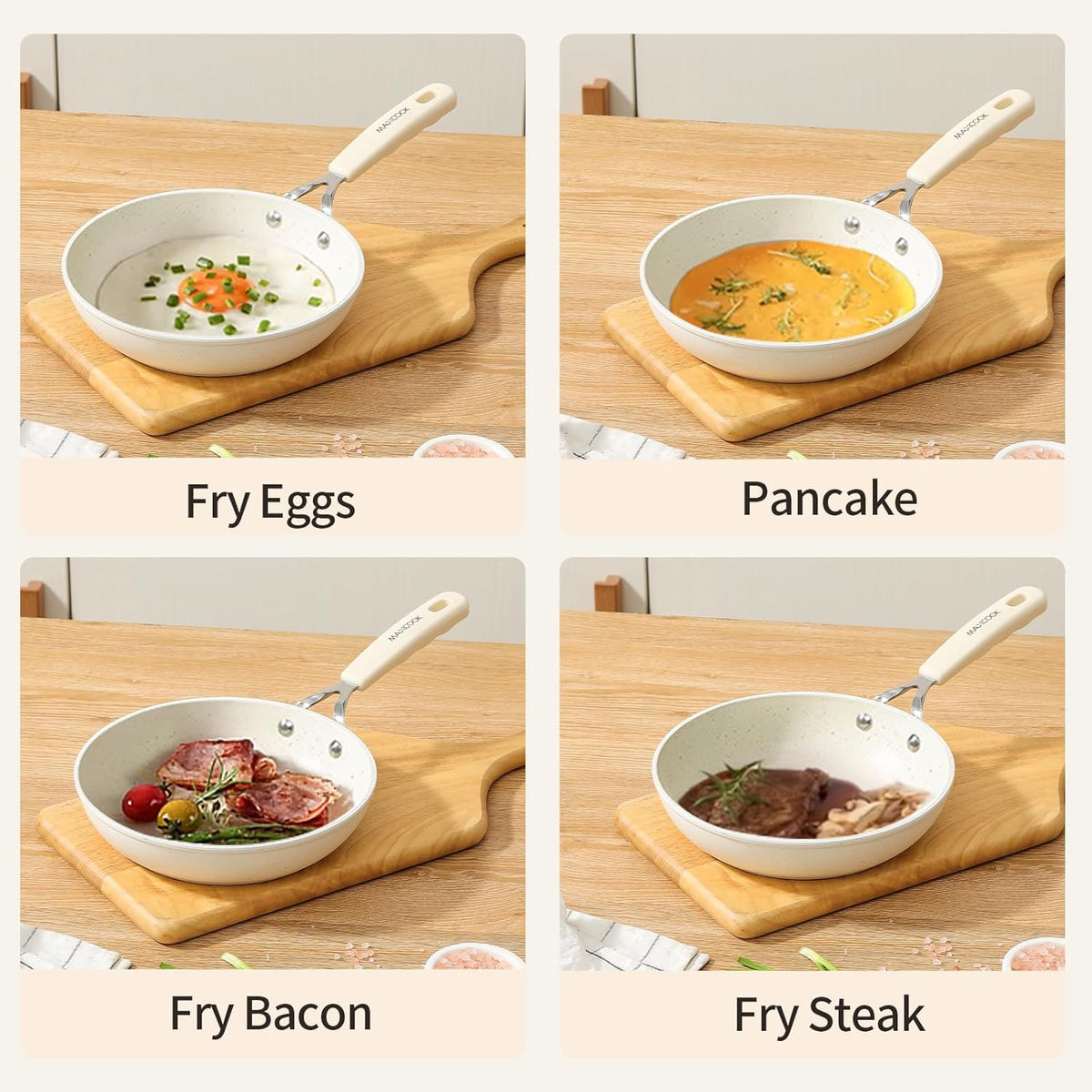 Non Stick Egg Frying Pan, 8 Inch Omelette Pan Nonstick Skillet,Small Egg Pan,Medical Stone Coating Cookware, Induction Skillet for Eggs (20 cm White)