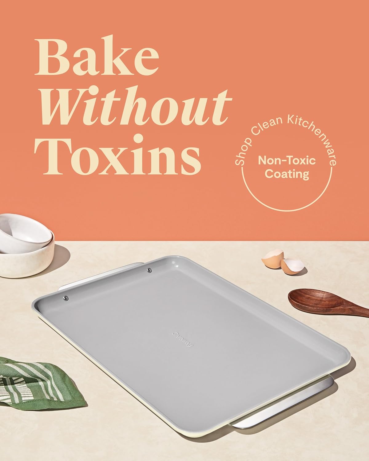 Caraway Non-Stick Ceramic Large Baking Sheet Duo - Naturally Slick Ceramic Coating - Non-Toxic, PTFE & PFOA Free - Perfect for Baking, Roasting, and More - Large (18" x 13") - Cream
