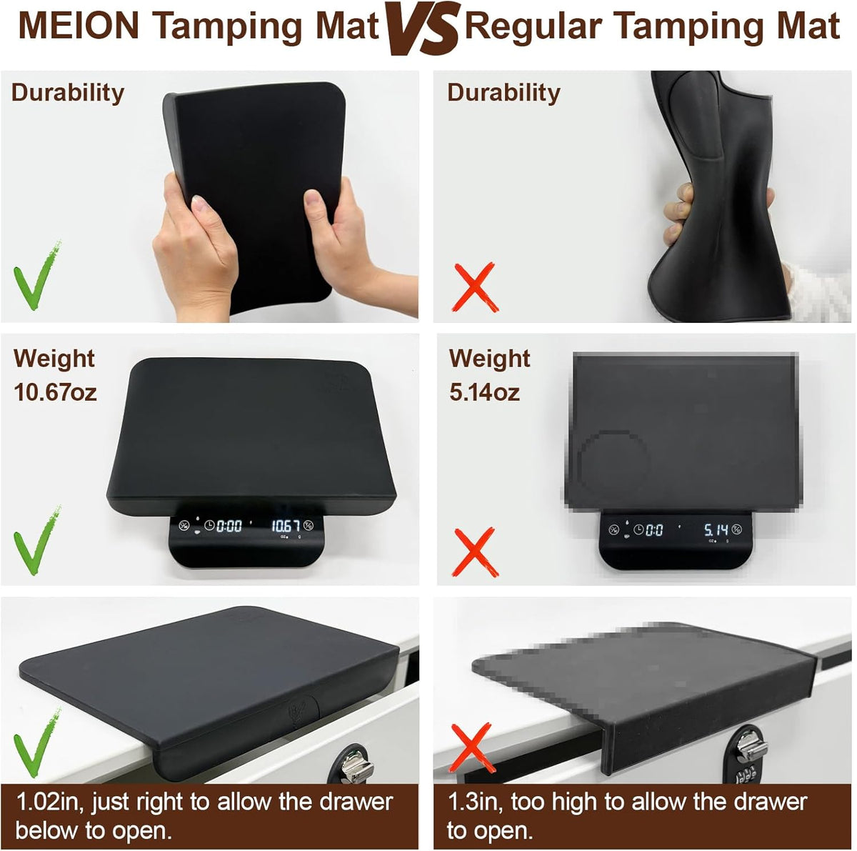 MEION Espresso Tamping mat, Coffee Espresso Tamper Mat, Food Grade Silicone Tamp Mat, Tamper Mat for Espresso Machine Espresso Accessories, Waterproof and Heat Resistant Espresso Mat