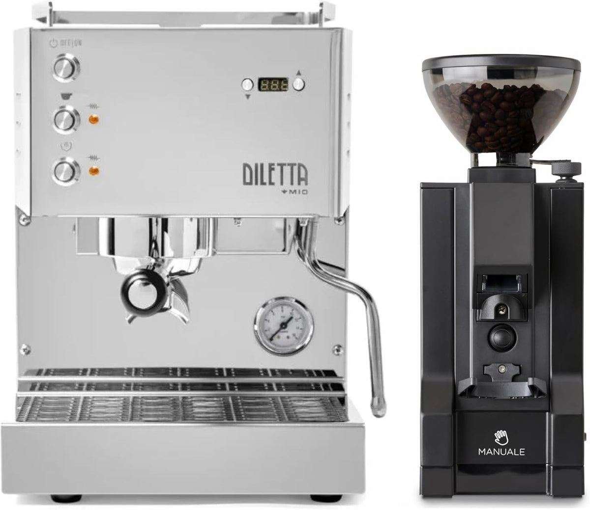 Diletta Mio Espresso Machine (Stainless Steel) and Eureka Mignon Notte Grinder Bundle
