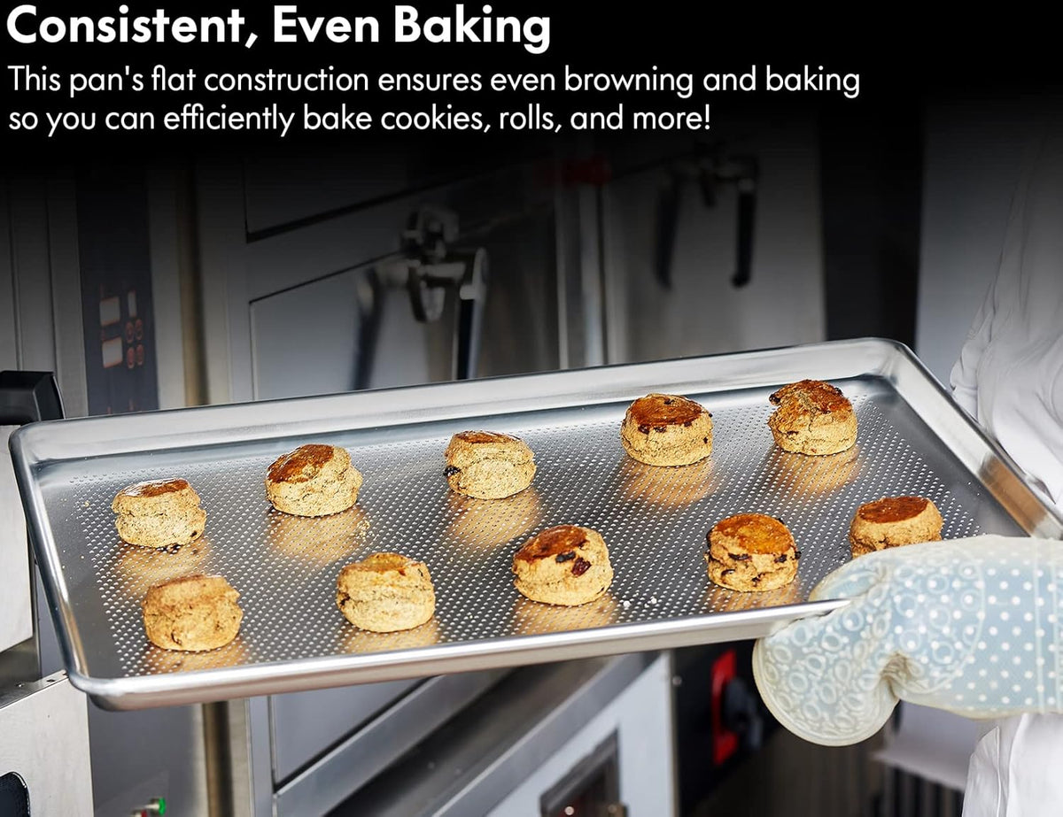 CURTA 6 Pack Aluminum Sheet Pan Perforated, NSF Listed Full Size 26 x 18 inch Commercial Bakery Cake Bun Pan, Baking Tray