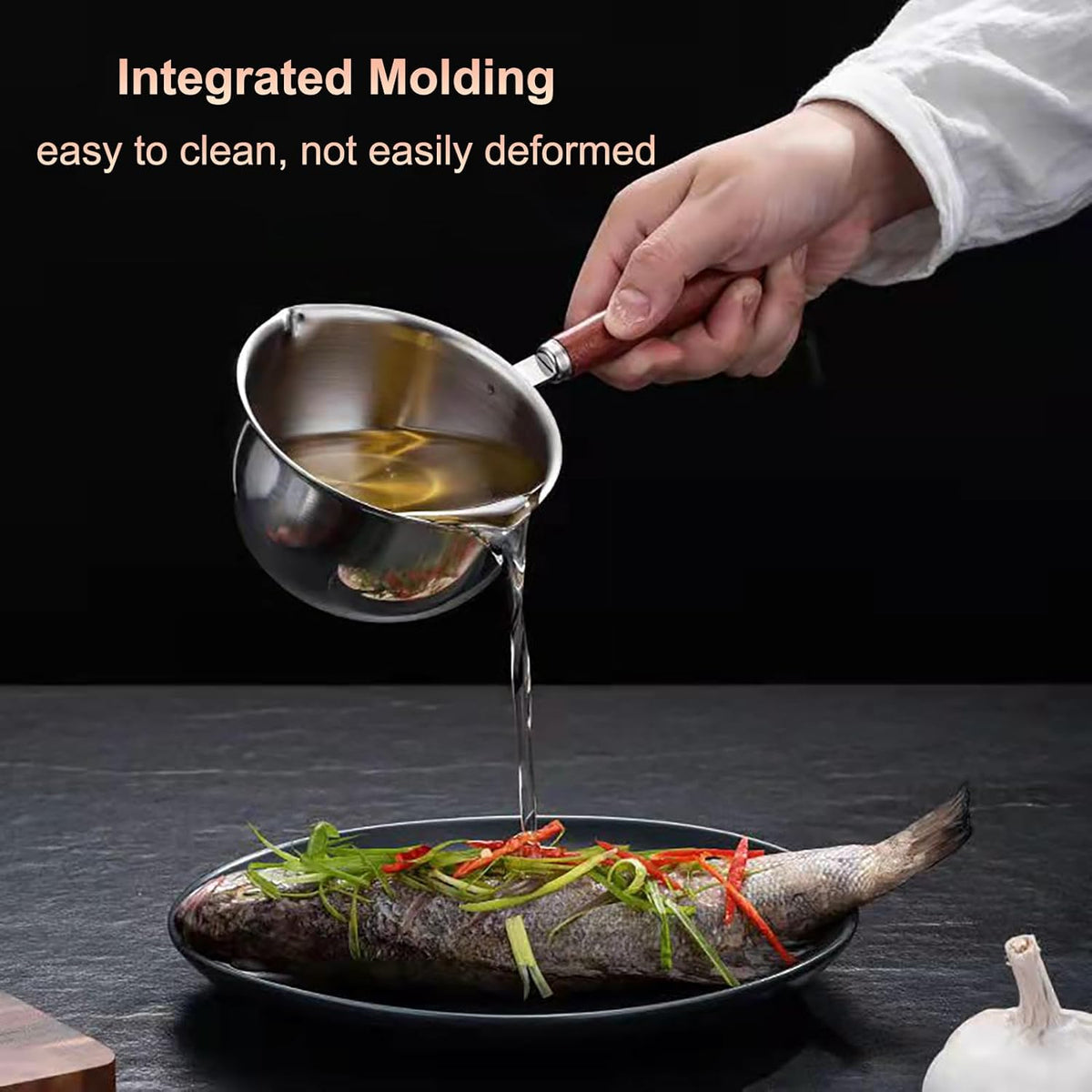 Butter Warmer Pot, Stainless Steel Milk Warmer with Wooden Handle for Seafood, Mini Butter Melting Pot Small Saucepan with Dual Pour Spouts for Stove Top Cooking (150ml)