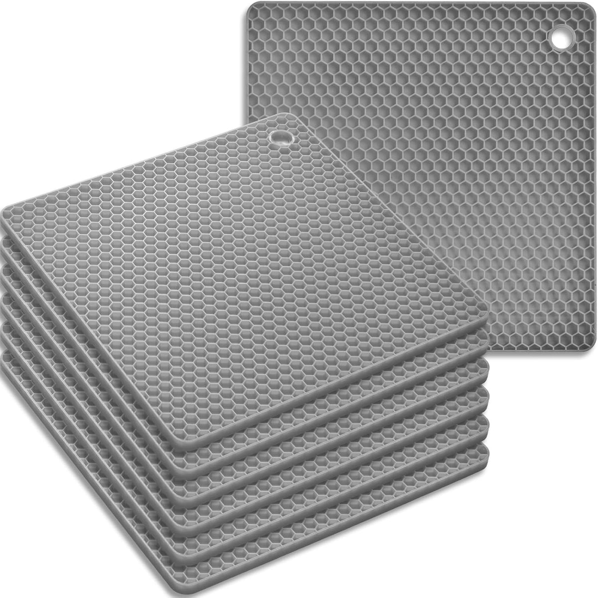 homEdge Silicone Square Trivets Mat, 6 Packs Multipurpose Non Slip Heat Resistant Pot Holder-Gray