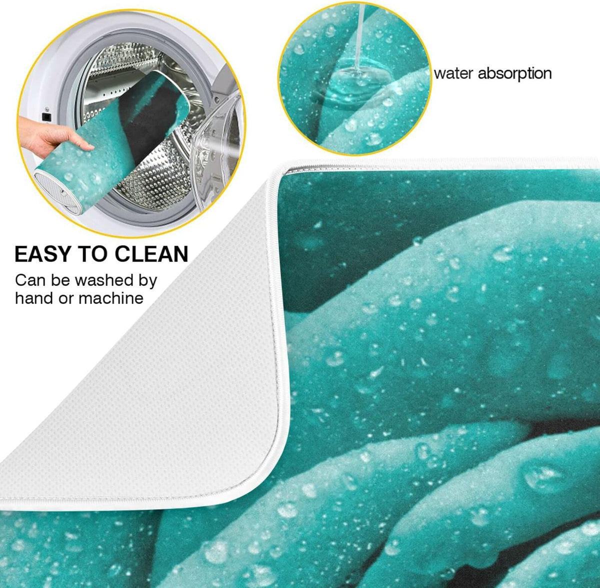 Super Absorbent Dish Drying Mat, Microfiber Fast-Drying Dish Mat, 16" x 18", Kitchen Dish Drying Pad Hipster Turquoise Rose Petals