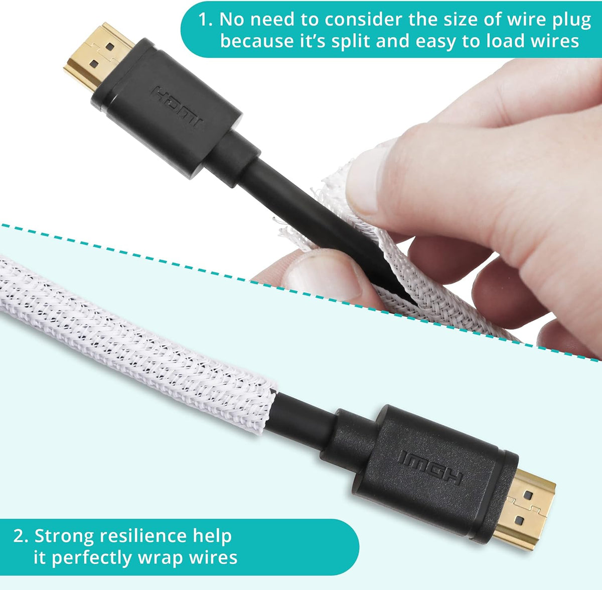 20ft - 1/4 inch White Cable Sleeve, Cable Organizer for Desk PC TV Computer, Wire Protector Cable Wrap Cover, Cord Management for Home Office