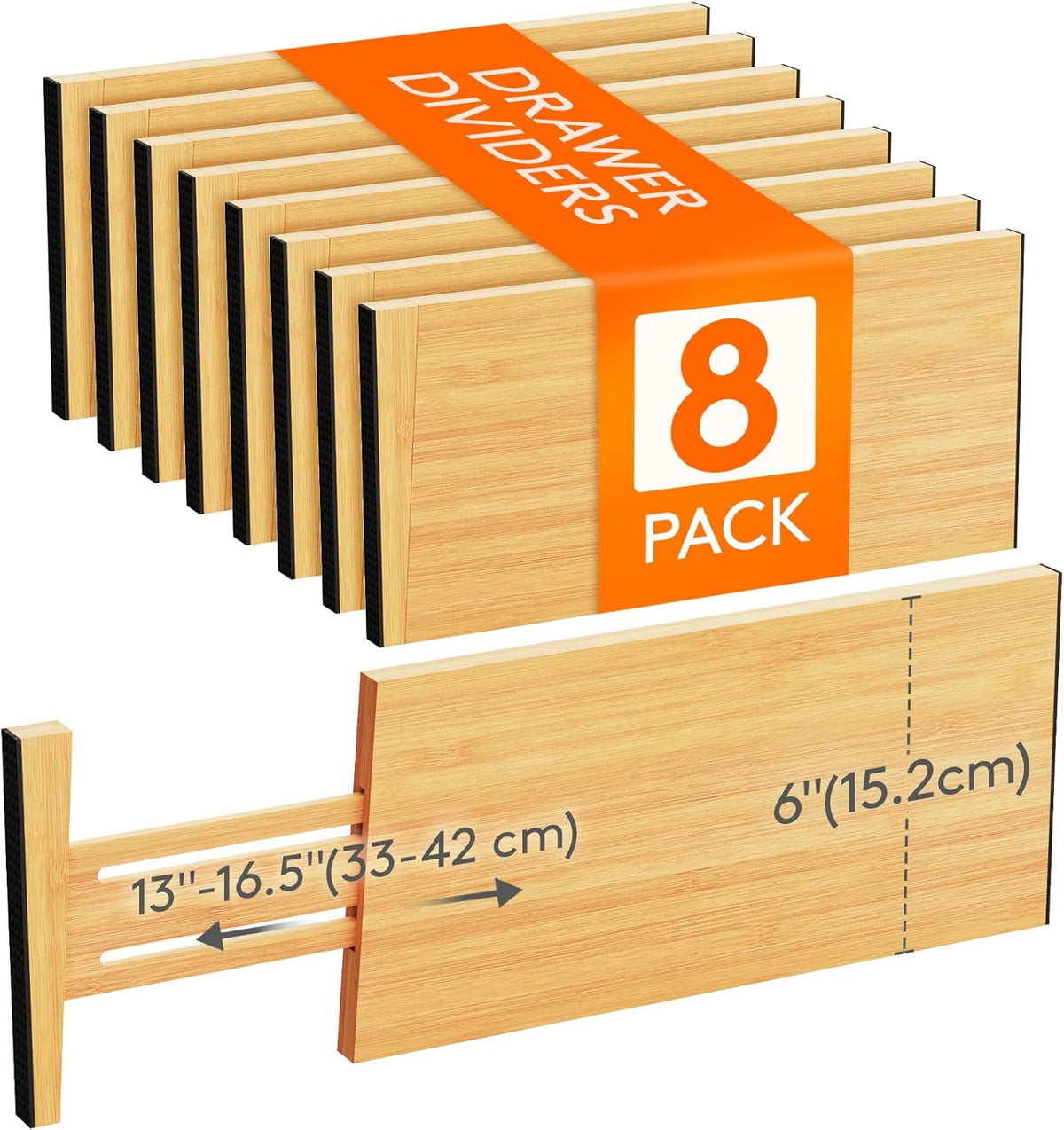 Lifewit 8 Pack 6" Deep Bamboo Drawer Dividers, 13-16.5" Expandable Drawer Organisers for Clothes, Adjustable Dresser Drawer Divider, Clothing Drawers Separators for Dresser, Bedroom, Bathroom, Office
