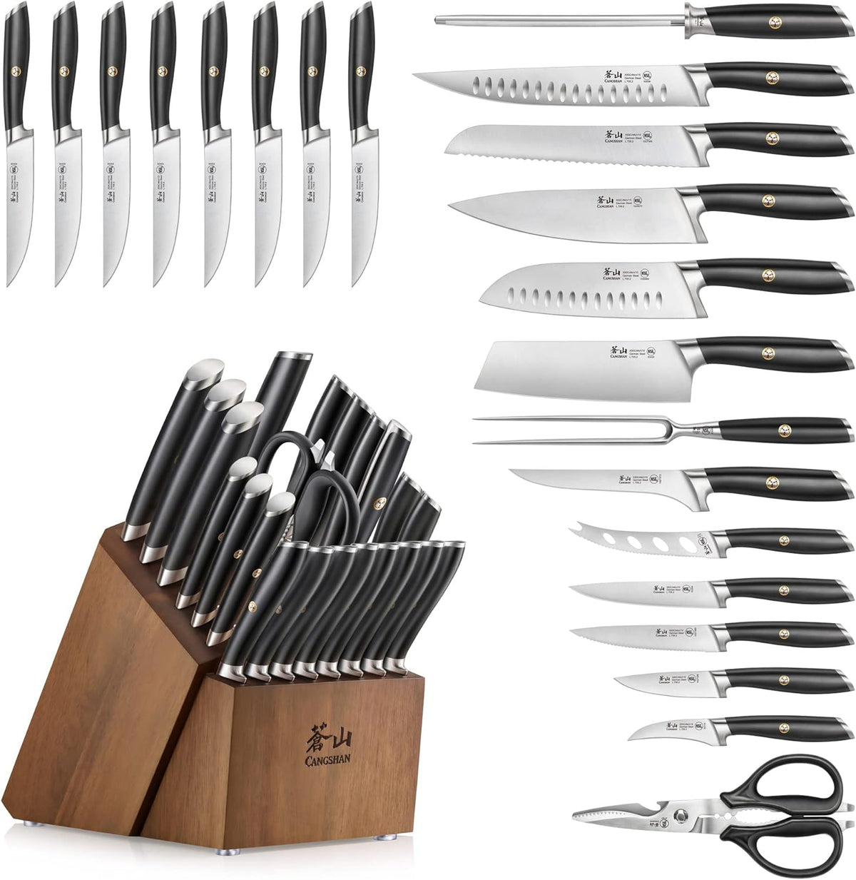 Cangshan L Series 23-Piece Classic Knife Block Set, Forged German Steel, 1027457