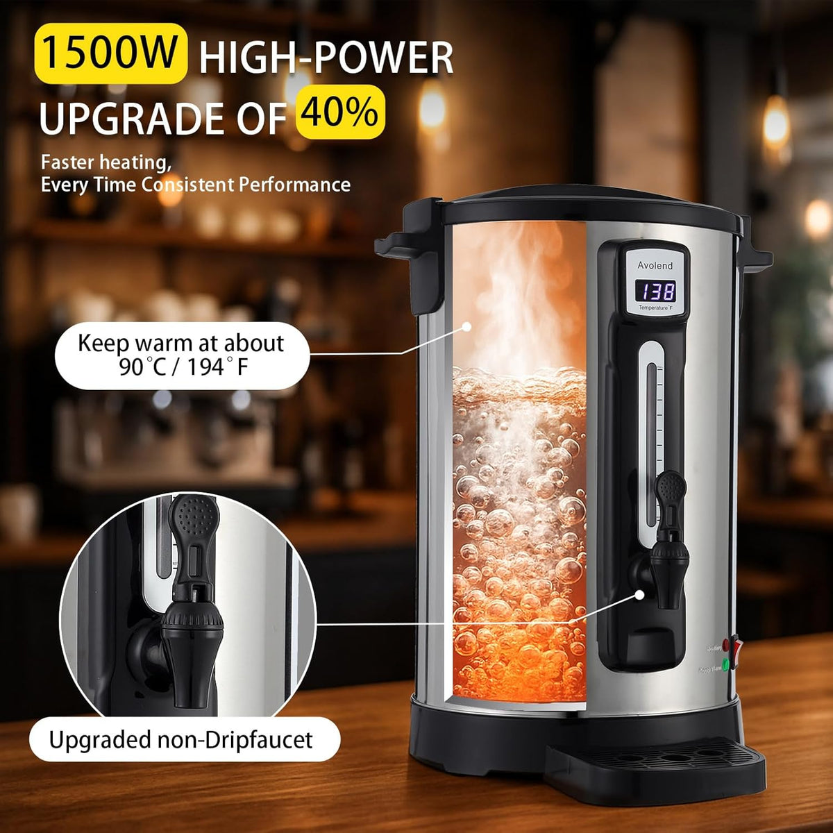 20L Coffee Urn Stainless Steel Double-Wall, 100-Cup Commercial Coffee Maker with Keep-Warm Function, Coffee Pot for Events, Offices, Parties, and Catering