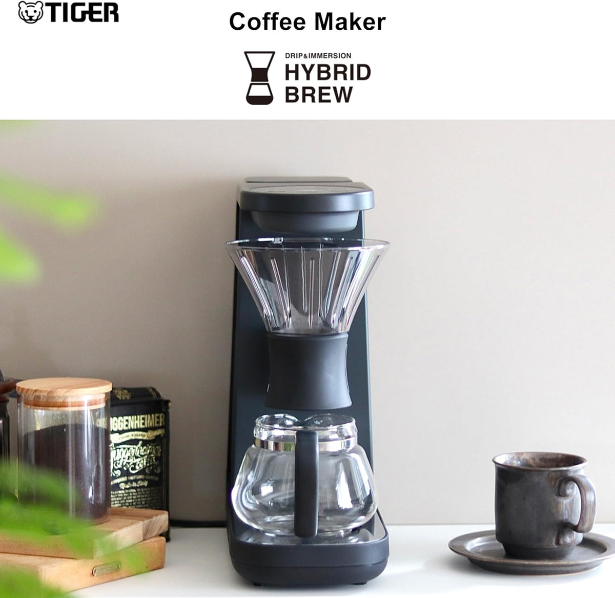 Tiger Hybrid Automatic Coffee Maker - Pour Over Coffee Maker & Immersion Brewing Coffee Machine, Innovative Design for Outstanding Brew, Black