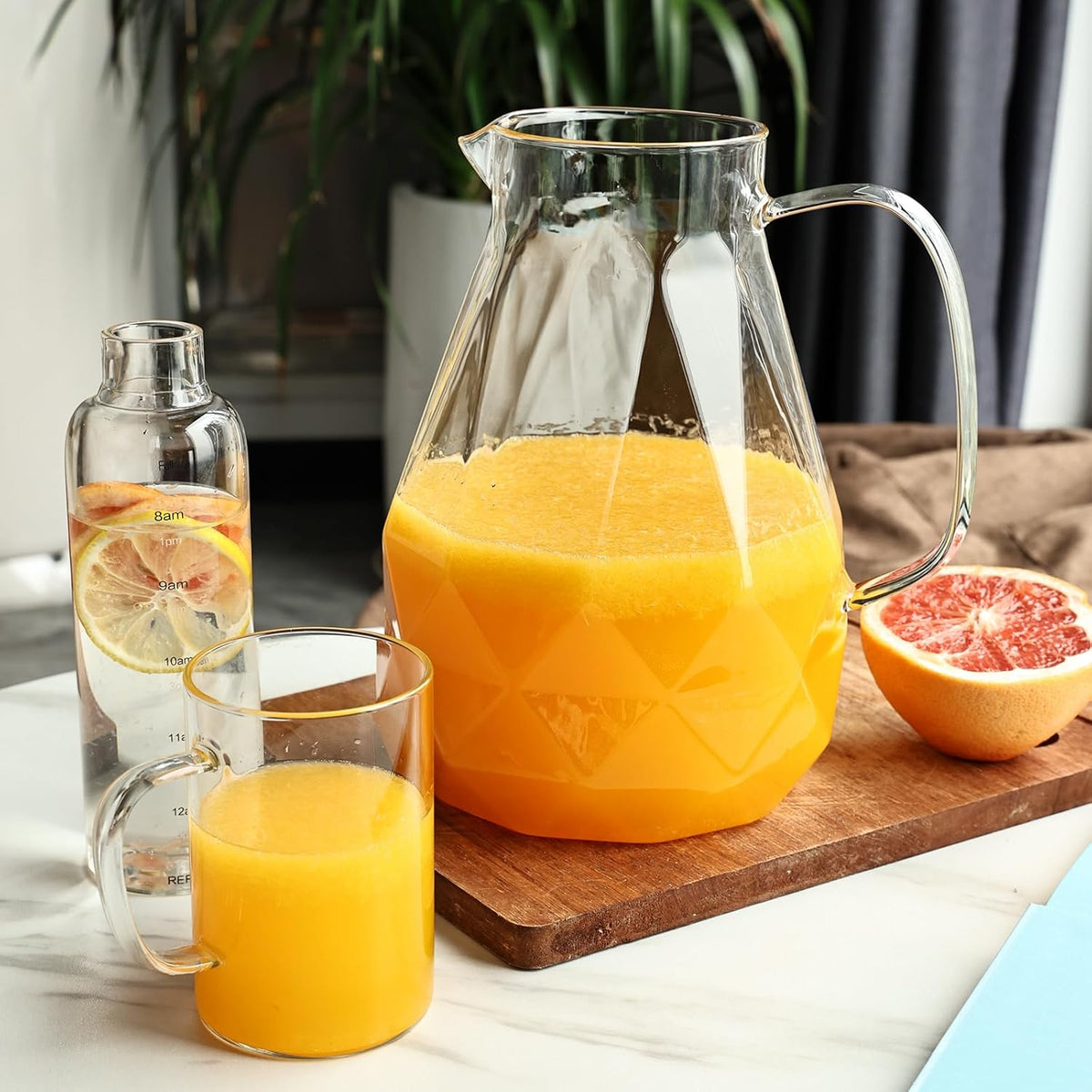 Glass Pitcher with Lid,1 Gallon Glass Water Pitcher Hot/Cold Water Jug, Juice and Iced Tea Beverage Carafe with Lid (Extra-Wide Mouth)