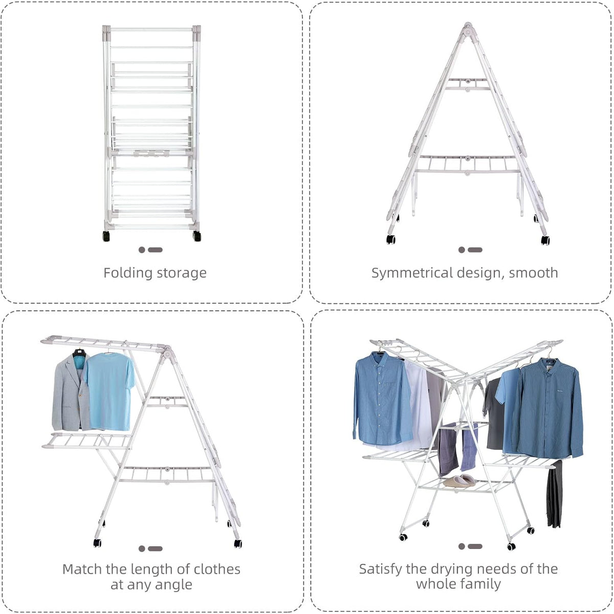 Gullwing Laundry Drying Rack, Space Saving Indoor & Outdoor Use, 61.81' x 22.84' x 51.18'