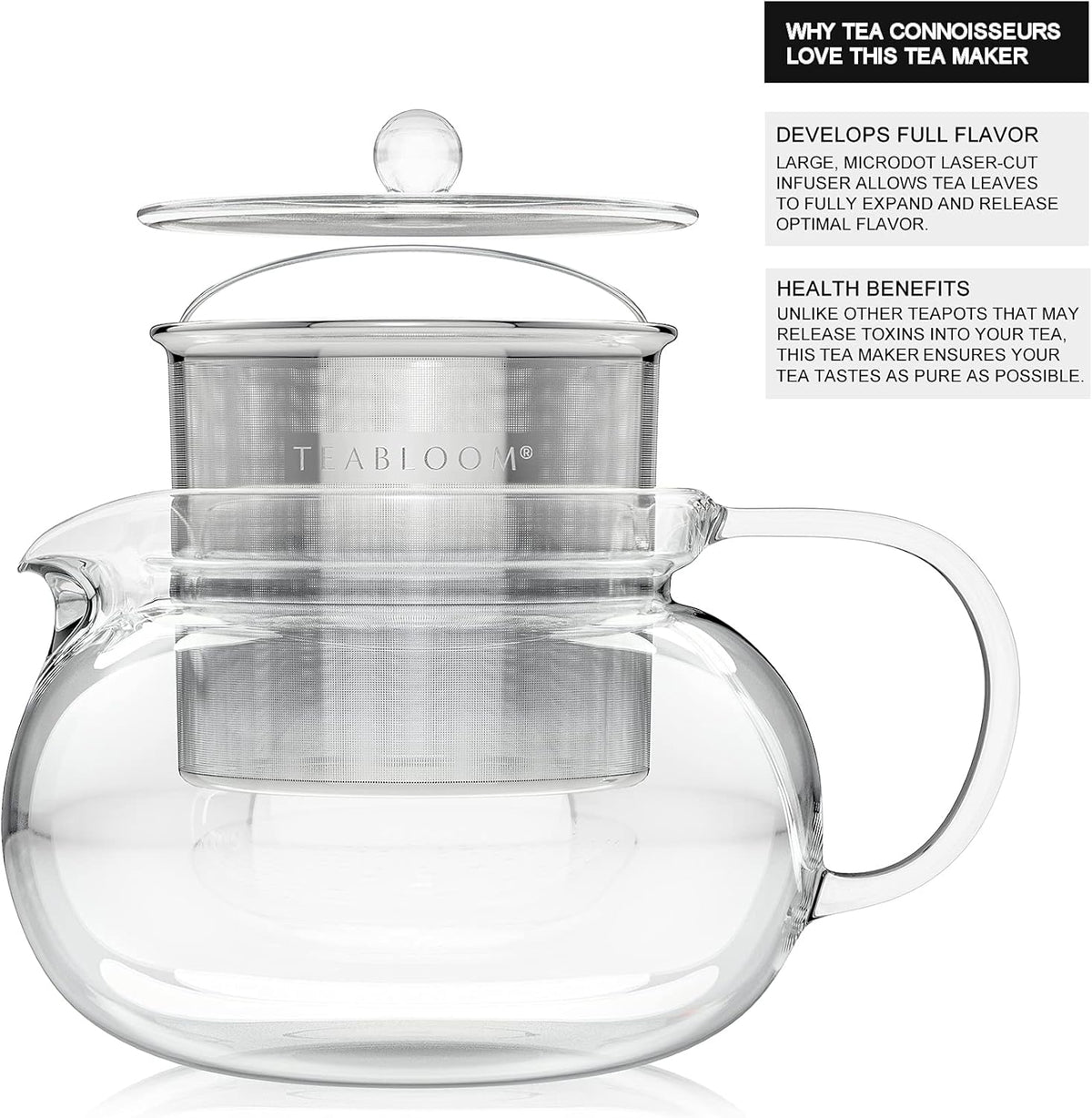Teabloom Kyoto 2-in-1 Tea Kettle/Tea Maker – Heatproof Glass Teapot with Removable Loose Tea Filter – Tea Connoisseur's Choice