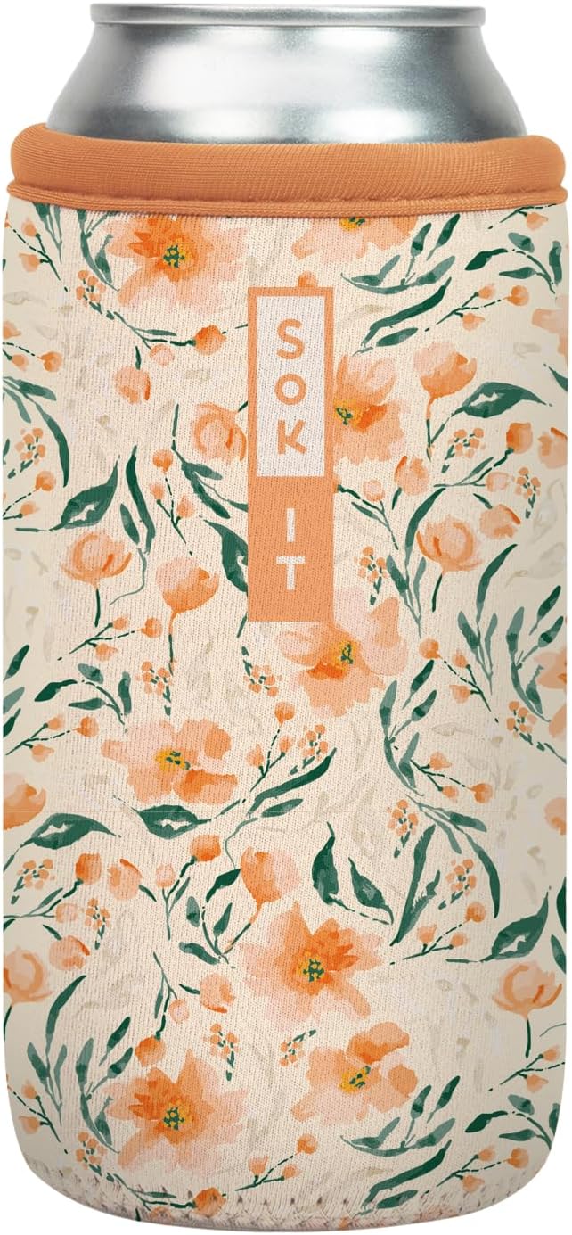 Sok It CanSok Sleeve for Beer & Soda Insulated Neoprene Cover (Blush Blossoms, 16oz Can Sleeve)
