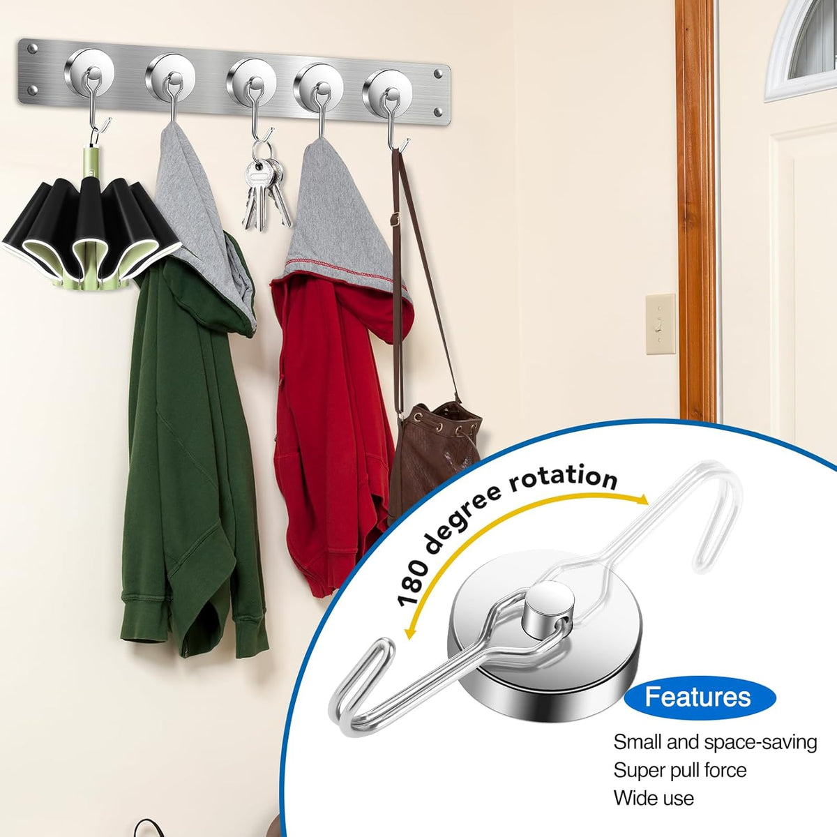 LOVIMAG Hooks, 110lbs+ Magnetic Magnet Hook 2025 Cruise Cabin Ship Essentials Heavy Duty Strong Refrigerator Fridge Hanging for Classroom Beach Vacation Kitchen Grills Home Mug Hanger (3 Pack), Silver