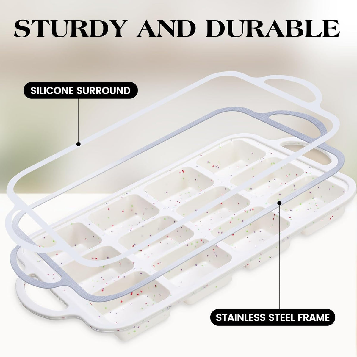 1 Pc Brownie Pan With Dividers Silicone Nonstick Mini Individual 12 Cup Square Muffin Cupcake Pans with Metal Frame(Cream)