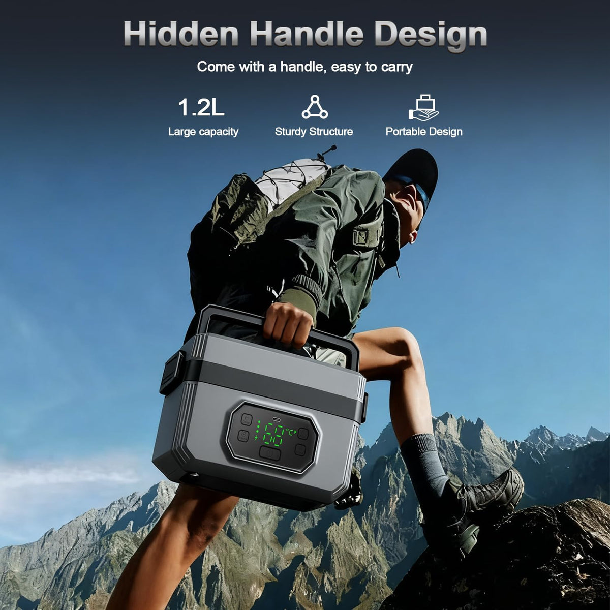 1.2L Cordless Electric Lunch Box - 21000mAh Heated Lunch Box Battery Powered with Automatic Heating, 9-Timer & 5-Temp Setting, Leakproof 304 Stainless Steel Container, Perfect for Office/Truck/Outdoor