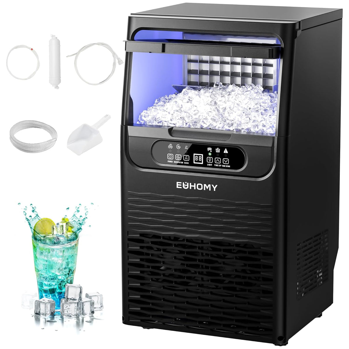 EUHOMY Commercial Ice Maker Machine,70lbs/24H,36 Ice Cubes in 8-12 Mins,Under Counter Ice Maker with Water Filter,12lbs Storage Capacity,Freestanding Ice Machine for Home/Bar/Cafe/Restaurant