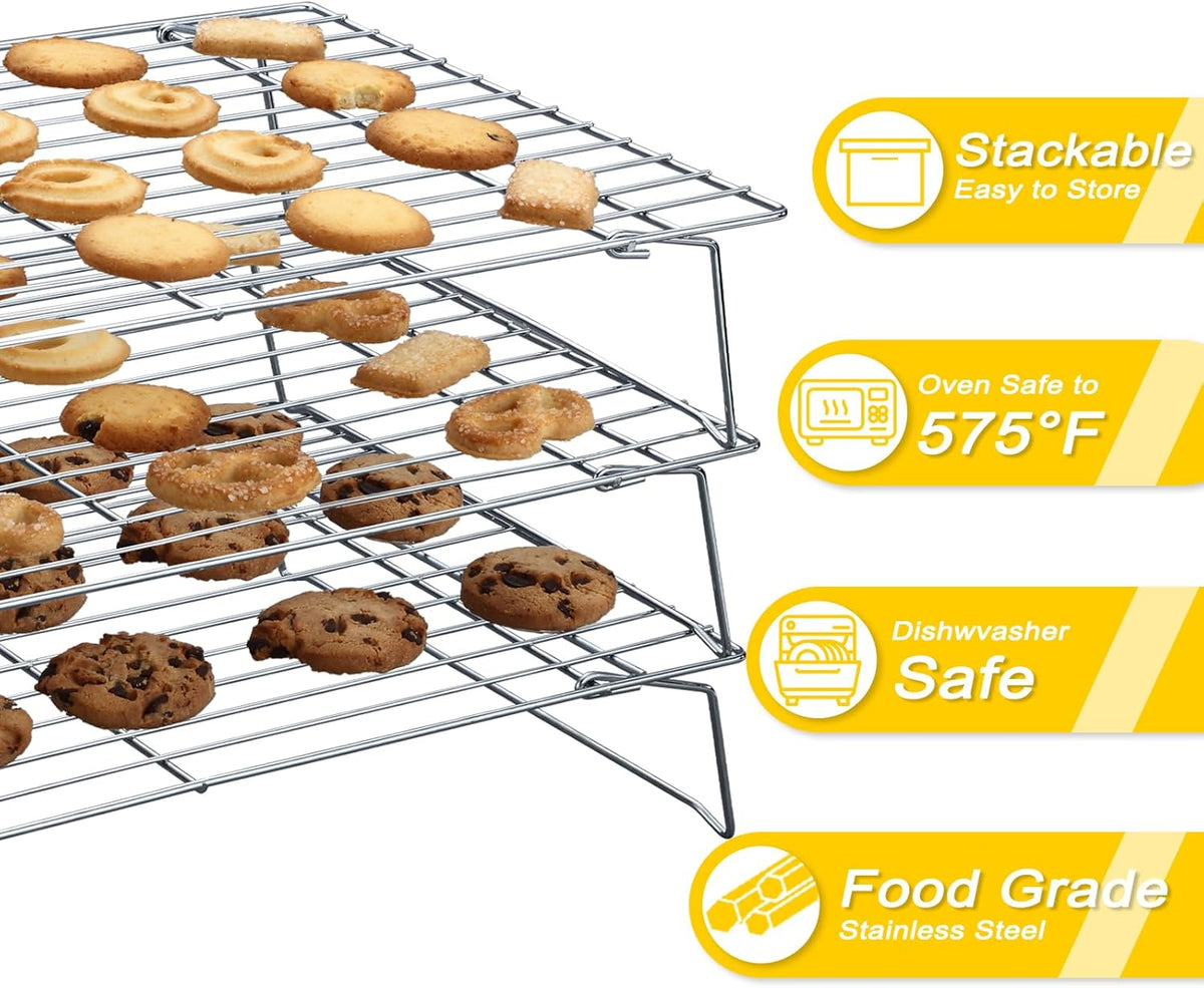 Cooling Racks - 10 * 16 Inch 3PCS Stackable Tall Baking Racks, Stainless Steel Wire Rack for Baking Sheet, Cooling Racks for Cooking and Baking, Oven and Dishwasher Safe