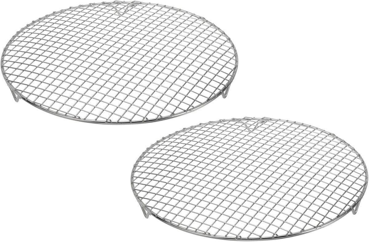 uxcell 2 Pcs Round Cooking Rack with Legs, Dia 12 Inch 304 Stainless Steel Barbecue Grill for Cooking Baking Barbecue Air Fryer Racks, Silver