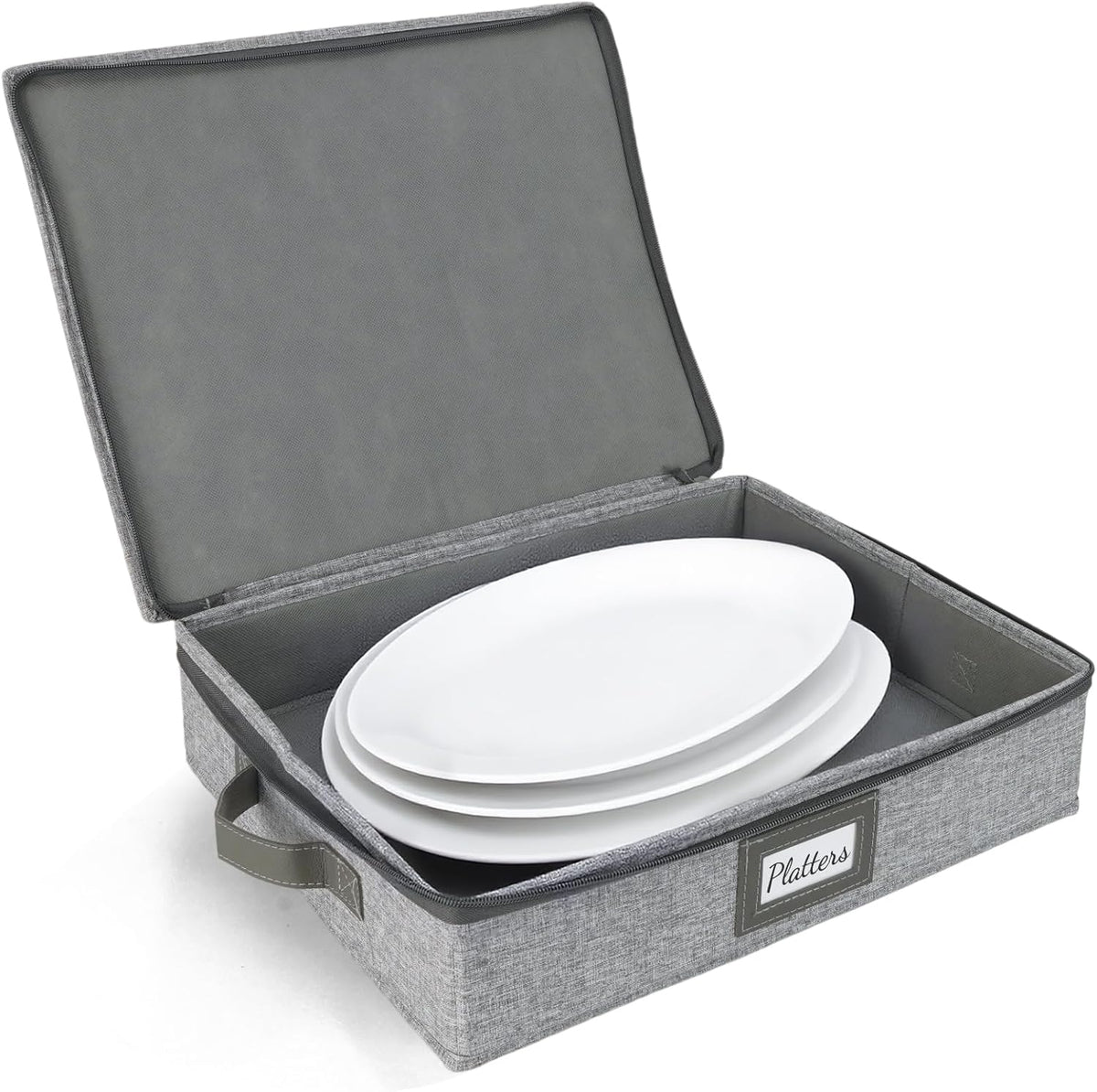 HOMELUX THEORY Platter Storage, Light Gray Hard Shell China Storage Containers With 5 FeltPads, Kitchen Storage Bins With Lids, Heavy Duty Moving Box for Packing Dishes, Dinner Plate,& Dinnerware