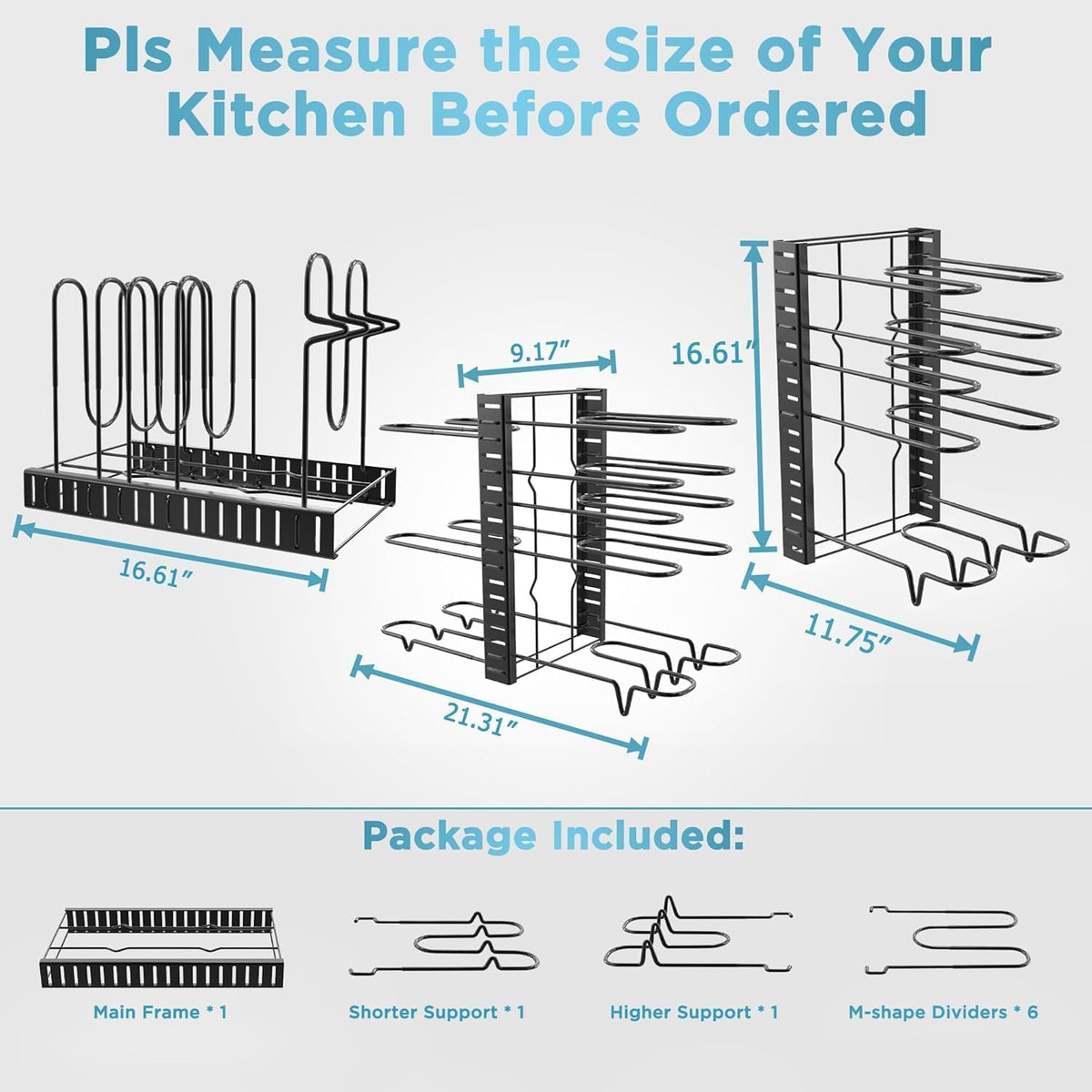 ORDORA Pots and Pans Organizer for Cabinet 16.61'' Height, 8 Tier Pot Organizers Rack with 3 DIY Methods, Adjustable Pan Organizer under Cabinet Kitchen Organization and Storage