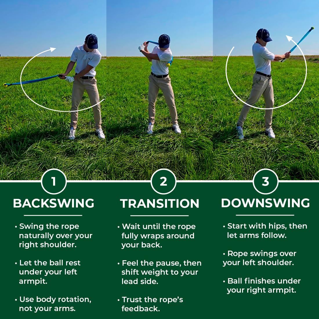 Bridlewick - Golf Rope Swing Trainer - Weighted Rope with Ball, Improve Swing Speed, Tempo, Rhythm & Strength - Warm-Up Training Aid - Manual, Bag – Gift for Men - All-Level