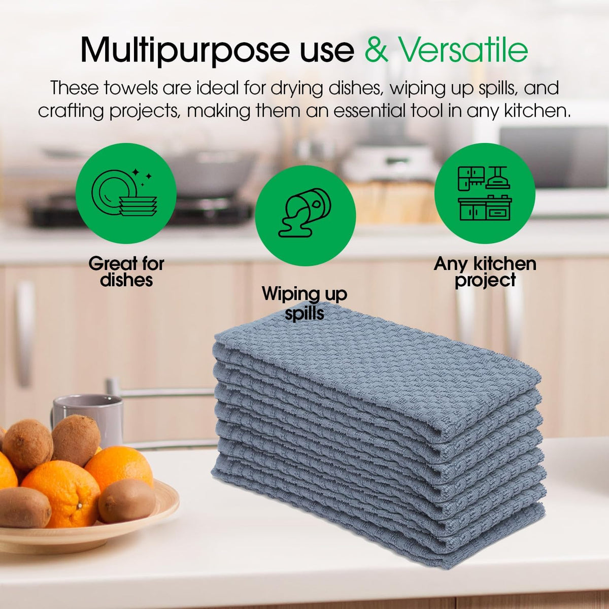DG Collections Grey Kitchen Towels - 100% Cotton Terry Tea Towels for Cleaning, Drying, and Highly Absorbent Kitchen Dish Cloth for Bar Cleaning - 8 Pack - 15 x 25 Inches