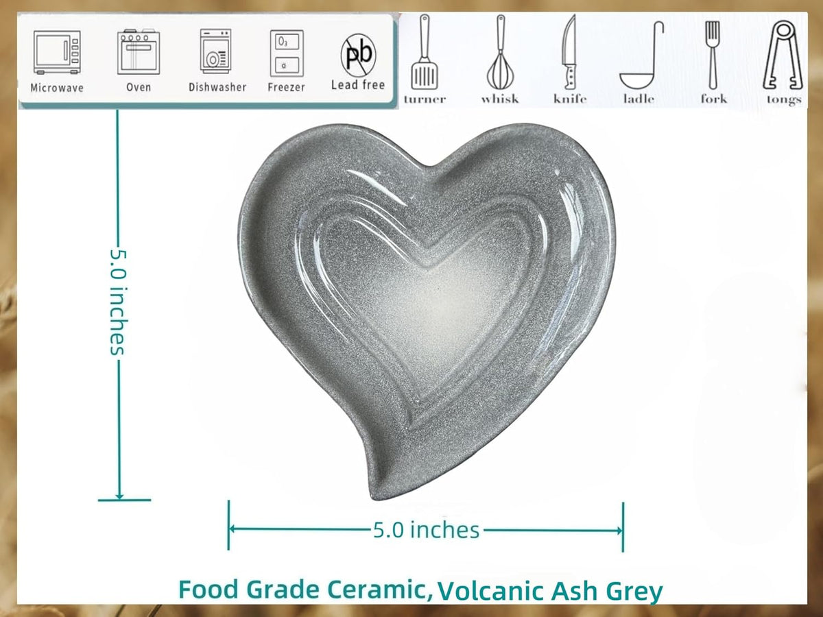 Ceramic Spoon Rest for Stove Top, Heart Cute Spoon Rest for Kitchen Counter, Cooking Spoon Holder for Kitchen Counter, Utensil Rest Spatula Rest Ladle Holder Tong Rest (Volcanic Ash Grey)