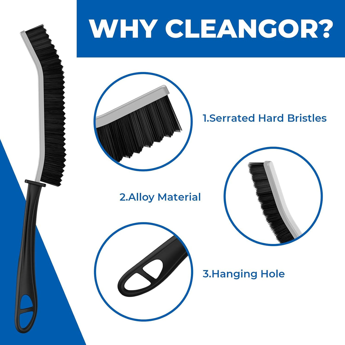Crevice Cleaning Brushes, Serrated Cleaner Scrub Brush Tool for Hard to Reach Tight Space, Home Essentials, Cleaning Supplies for Shower, Bathroom, Kitchen, Toilet, Window (2, Black)