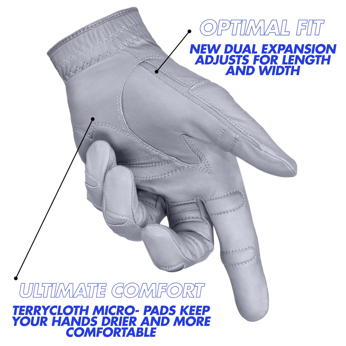 Bionic Men's StableGrip with NaturalFit 2.0 Golf Glove with Dual Expansion Thumb for Best Fit - Premium Cabretta Leather… (Gray, Medium/Large, Left)