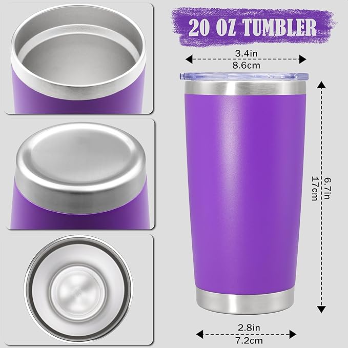 20 oz Tumbler Coffee Travel Tumblers Bulk with Lid Stainless Steel Double Wall Vacuum Insulated Mug Powder Coated Cups fit Car Cupholder for Hot and Cold - Purple, 4Pack