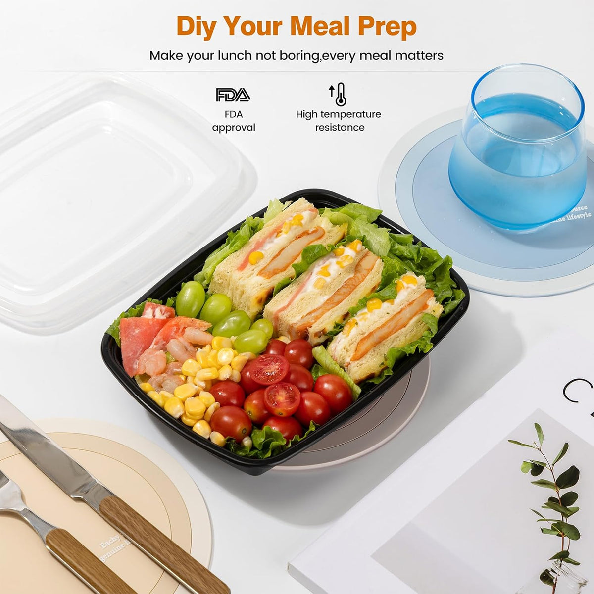 Glotoch Meal Prep Containers Reusable, 50Pack 32oz Plastic Food Prep Storage Containers with Lids,BPA Free,Microwave, Dishwasher Safe Disposable To Go Containers for Meal Plan,Single Compartment