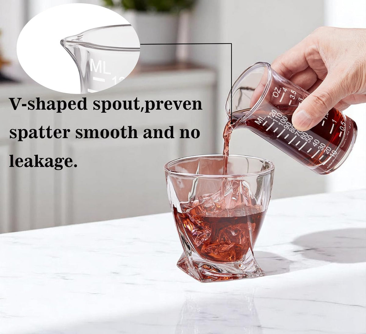 Ackers 4 Oz Glass Measuring Cup,Borosilicate Shot Glass with V-Shaped Spout-Etching Scale