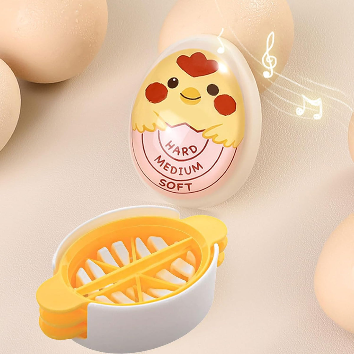Creative kitchen Tools 3 in 1 Egg Slicer Set with (Hemisect/Slice/Petal) Great for Sandwiches Salads and Hors d'Oeuvres + Egg timer Spa Egg runny egg timer Perfect for Boiling Eggs - Hard Medium Soft