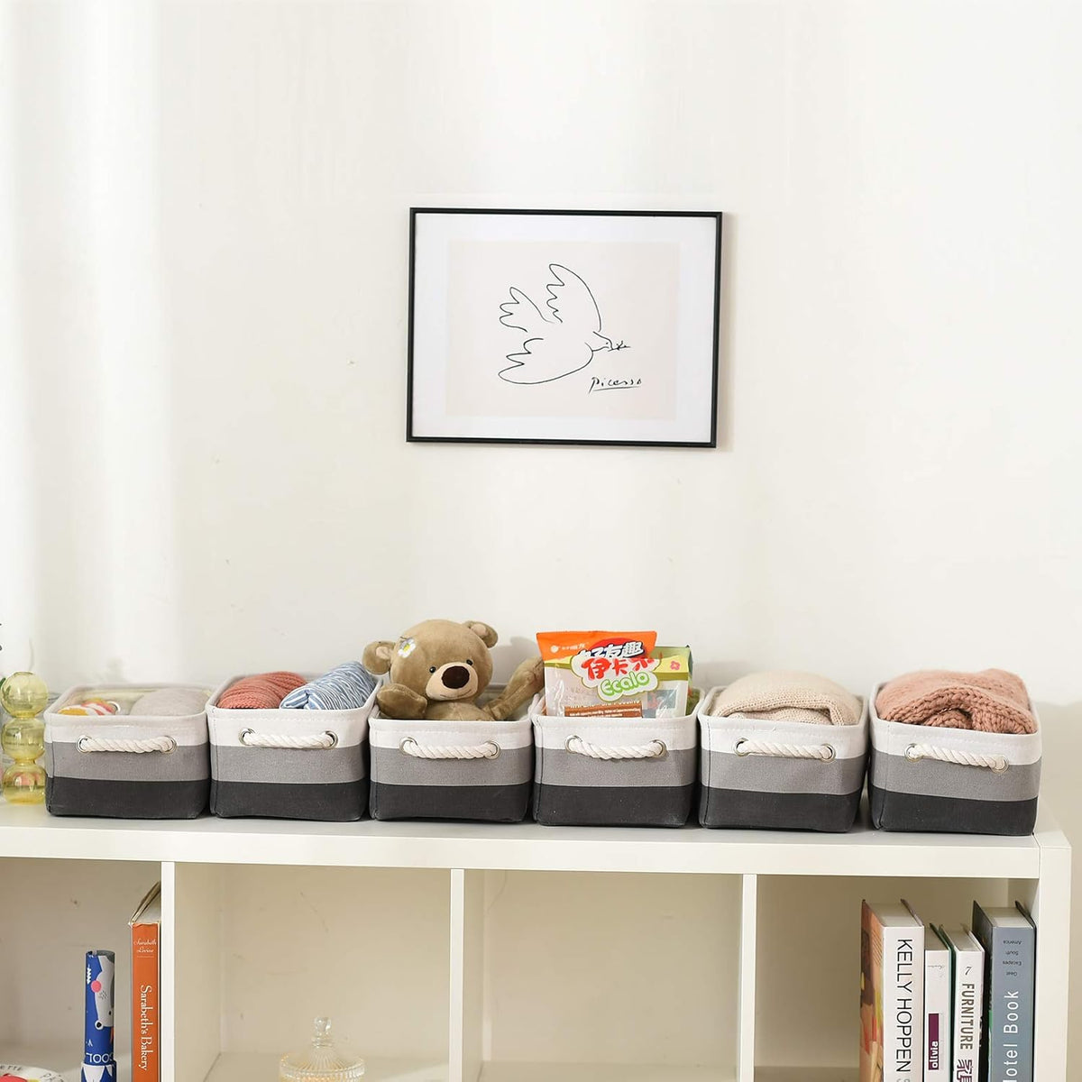 Small Storage Baskets for Shelves,Fabric Storage Baskets for Closet,Rectangular Collapsible Baskets for organizing Clothes,Books,Gifts