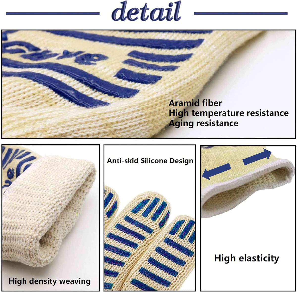 Oven Gloves, Heat Resistant 540 Degrees Grilling Gloves, Hot Surface Handler Non-Slip Silicone Oven Mitts with Fingers, BBQ Gloves for Cooking/Kitchen/Baking, Pack of 2