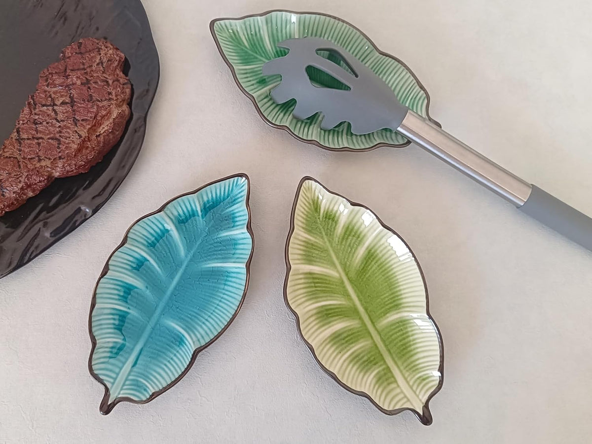 Ceramic Spoon Rest for Stove Top, Ice Cracks Leaf Cute Spoon Rest for Kitchen Counter, Cooking Spoon Holder for Kitchen Counter, Utensil Rest for Spoon Spatula Ladle or Tong, 1 PCS (B, Lake Blue)